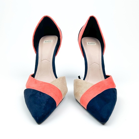 Zara D’orsay Color Block Tri Color Suede Pump Heel Size 41 - Picture 4 of 12